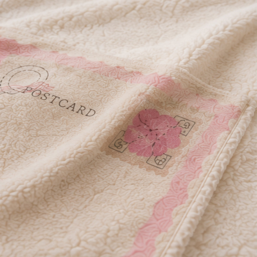 Vintage Postcard Rose I'm a Lil Bit Sleepy Sherpa Fleece Blanket | Scalloped Love Letter