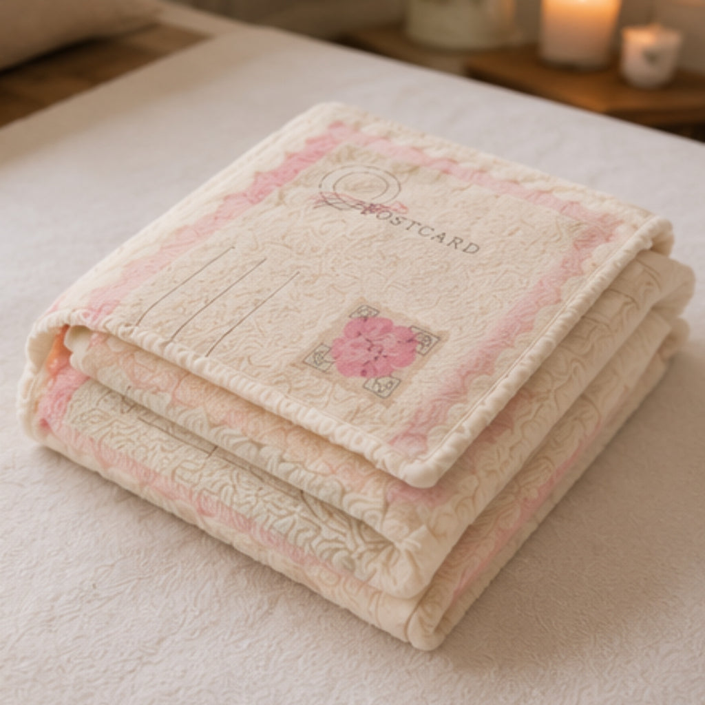 Vintage Postcard Rose I'm a Lil Bit Sleepy Sherpa Fleece Blanket | Scalloped Love Letter
